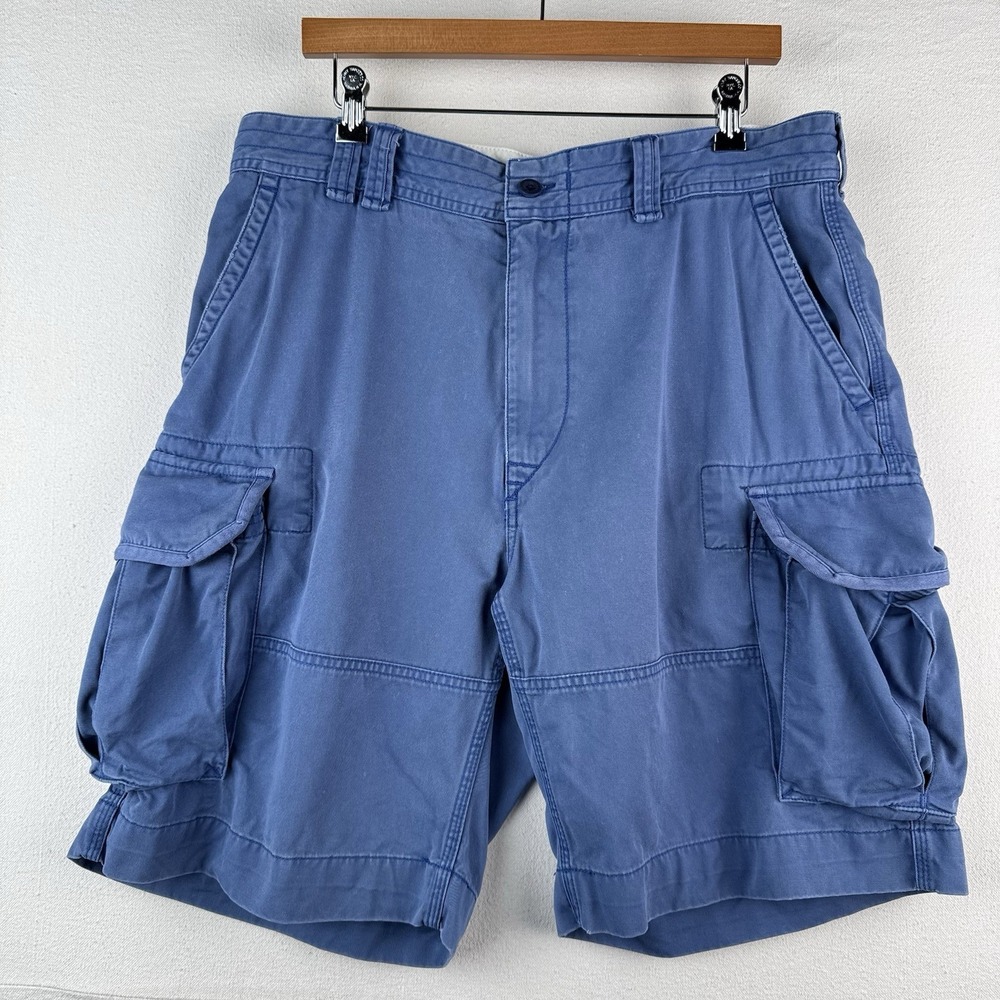 Vtg Polo‎ Ralph Lauren Chino Classic Cargo Shorts Vintage Blue Stonewash 36x9